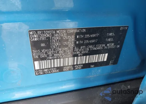 2019 Toyota Rav4 Le z USA, uszkodzony, nr VIN JTMH1RFV1KJ006801